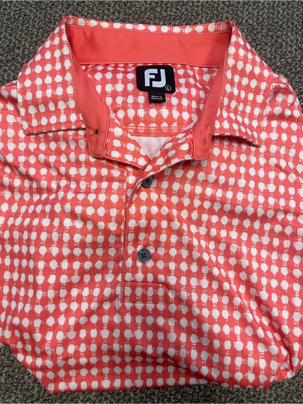 FootJoy FJ Performance Golf Polo Shirt Men's Large Coral White Geometric Print